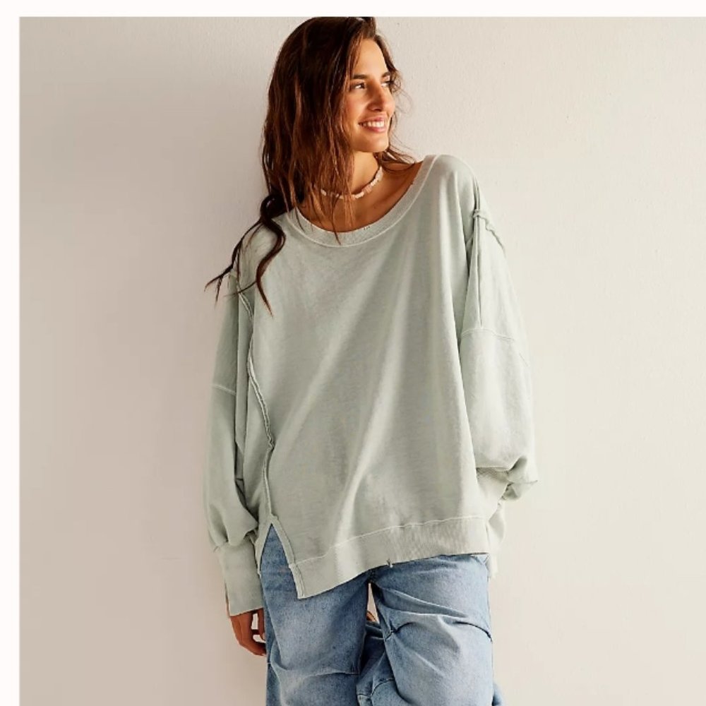 NWT FREE PEOPLE Camden Seaglass Green Oversized Sweatshirt We The Free